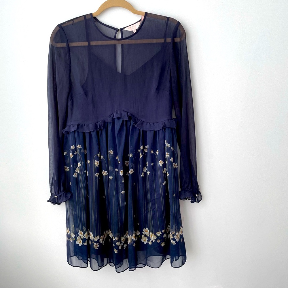 Ted Baker London Floral Navy Mini Dress 2 PC Size 3/US Size 8
